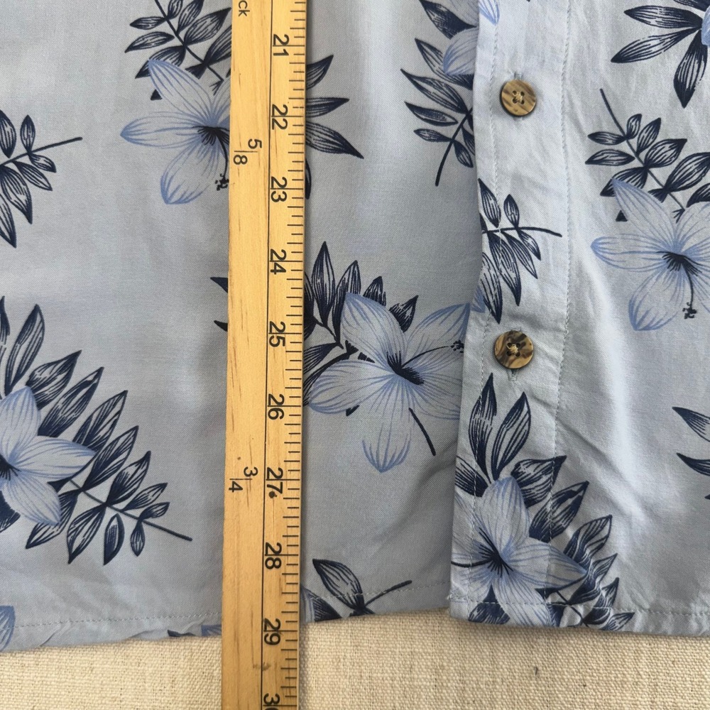 Knightsbridge Mens Medium Blue Tropical Floral Hibiscus Rayon Button Down Shirt - Picture 8 of 10